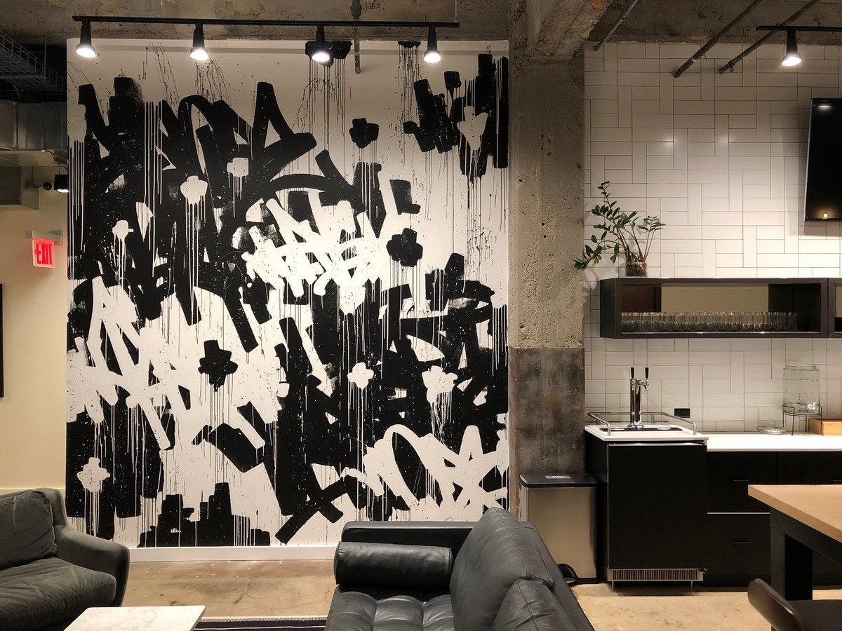 ABSTRACT EXPRESSIONISM DRIPPING MURAL IN A LOFT