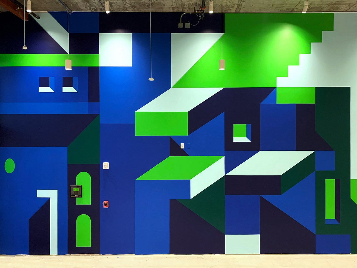 ABSTRACT GEOMETRIC MURAL IN A HOTEL